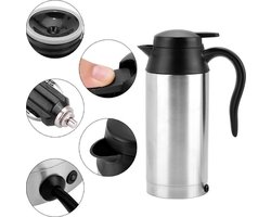 TDR - 750 ml auto waterkoker roestvrij staal 24 V sigarettenaansteker reiswaterkoker voor water en koffie