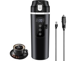 TOVBMUP Autowaterkoker - Autoverwarmingsbeker - met lekvrij deksel - Lekvrij - Metaal - Draagbare koffie- of theebeker - Tot 100°C - Instelbare temperatuurregeling - 12V tot 24V