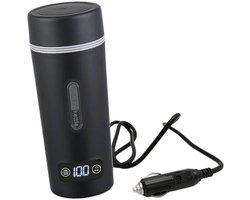 TravelHeat™ Draagbare Elektrische Waterkoker 12V– 350ml RVS – Instelbare Temperatuur tot 100°C – Mini Reis Waterkoker Auto Caravan Vrachtwagen – Compact & Snel Koken – Thermosfles Functie – Zwart