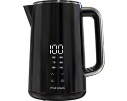 Waterkoker met Temperatuurregeling - 1,7L - Warmhoudfunctie - Dubbelwandig - Cool-touch - Elektrisch - 2200W - RVS - Zwart - Vivid Green