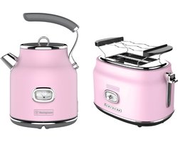 Westinghouse Retro 2-delige Set – Waterkoker 1,7L + Broodrooster 2 Sneden – Roze