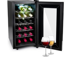 alpina Wijnkoelkast 50L – Wijnklimaatkast Vrijstaand voor 18 Flessen – Wijnkoeler zonder Compressor – Wijnkoelkast met Glazen Deur en LED Verlichting – 66 x 34,5 x 49cm – Zwart