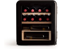 CREATE WINECOOLER RETRO M - Elektrische wijnkelder met 12 flessen - 48L - Temperatuurbereik van 4° tot 22° - Zwart