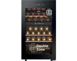 Haier HWS32GDG - Wijnkoelkast - 32 flessen - Energieklasse G - Vochtbalans technologie - Houten schappen - 1 zone - Anti-vibratie - Anti-UV glas - Glazen deur - Zwart - 10 Jaar Garantie op onderdelen