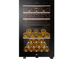 Haier HWS42GDAU1 - Wijnkoelkast - 42 flessen - Energieklasse F - Natuurlijke luchtstroomtechnologie - Anti-vibratiesysteem - Deursluitingssysteem - Anti-UV glas - Glazen deur - Zwart - 10 Jaar Garantie op onderdelen