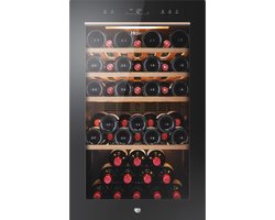 Haier HWS49GA - Wijnkoelkast - 49 flessen - Energieklasse F - Natuurlijke luchtstroomtechnologie - Houten schappen - 1 zone - Anti-vibratie - Anti-UV glas - Vochtbalans technologie - Zwart - 10 Jaar Garantie op onderdelen