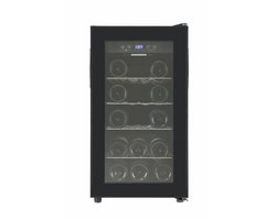 Heinner HRV-A52DRM18 Wijnkoelkast – 55 L – Geschikt voor 18 Flessen – LED-display – 4 Houten Leggers – Omkeerbare Deur – Zwart – 5 Jaar Garantie