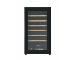 Heinner HRV-A85DRL34 Wijnkoelkast – 85 L – Geschikt voor 34 Flessen – LED-display – 6 Houten Leggers – Omkeerbare Deur – Zwart – 5 Jaar Garantie