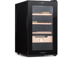 Klarstein El Presidente Zigarren Humidor thermoelektrischer Humidor Schrank met Glastür, Humidor Befeuchter met Einschüben aus Zedernholz, Hygrometer, LED Innenbeleuchtung, 23 Liter, schwarz – geschikt voor thuisfitness en sportschoolgebruik, duurzam