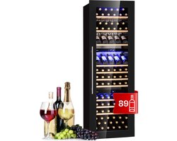 Klarstein Inbouw-Wijnkoelkast, 246 L Drankkoelkast Smal, 3 Zones Wijnkoelkast met Glazen Deur, Indoor/Outdoor Biersafe, Grote Koelkast, 5-18 degree celsius, 89 Flessen