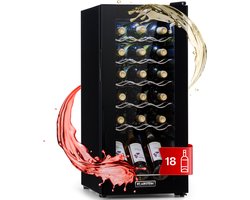 Klarstein Shiraz 18 Slim Uno Wijnkoelkast - 50 Liter - 18 Flessen - Touch Bedieningspaneel - Temperatuurbereik 5-18°C - Zwart