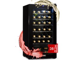 Klarstein Shiraz 28 Uno Wijnkoelkast - 74 Liter - 28 Flessen - Touch bedieningspaneel - 5-18°C - Zwart