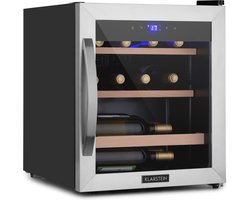 Klarstein Vinamour 12 Uno Wijnkoelkast - Inhoud: 12 Flessen / 46 Liter - 1 Koelzone: 4 - 18 °C - Fluisterzacht: 40 dB - Extern touch bedieningspaneel - Deur van veiligheidsglas met RVS frame - Interne LED verlichting - Compressiekoeling - Zilver