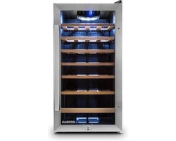 Klarstein Vinamour 26 Uno Wijnkoelkast - 88 Liter - 26 Flessen - Touch bedieningspaneel - 6 Houten schuifplateaus - LED Binnenverlichting - Roestvrij Staal - Zwart