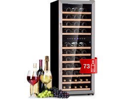 Klarstein Vinamour 73 Duo - Wijnkoelkast - 2 Zones - 192 L - 73 Flessen - 5-18°C - Vrijstaand - Touch Display - Zwart - Zilver