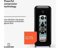 Klarstein vrijstaande wijnkoelkast 1 zone, drankkoelkast klein, kleine wijnkoelkast, wijn koelkast klein met glazen deur, indoor/outdoor flessenkoelkast, wine fridge, 15 flessen
