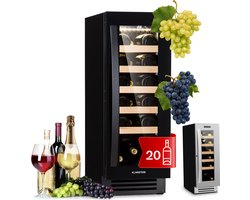 Klarstein WeinKoelkast Vinovilla,1 Zone GetränkeKoelkast mit Glastür, Leiser Koelkast, FlaschenKoelkast Klein, Weinschrank für Getränke, Weinkühler 5-20°C, Wine Fridge 50 L, 20 Flaschen - geoptimaliseerd voor dagelijks gebruik