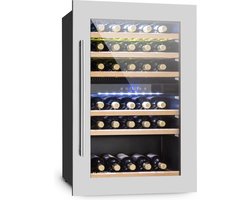 Klarstein Weinkühlschrank 2 Zonen, 132L Getränkekühlschrank, Kleiner Einbau Weinschrank Schmal, Wein Kühlschrank met Glastür, Outdoor Flaschenkühlschrank, Wine Fridge 5 22°C, 35 Flaschen – geschikt voor thuisfitness en sportschoolgebruik, duurzame co