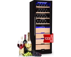 Klarstein Weinkühlschrank, Getränkekühlschrank Schmal, 2 Zonen Kühlschrank met Glastür, Getränkekühlschränke Freistehend, Weinkühlschrank Klein, Weinkühlschränke met UV Schutz, 5 18°C, 123 Flaschen – geschikt voor thuisfitness en sportschoolgebruik,