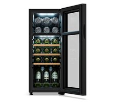Klarstein Wijnkoeler Energiezuinige Wijnkoelkast voor 18 Flessen, Vrijstaand met 2 Koelzones - Praktische Drankkoelkast & voor Optimaal Gekoelde Dranken - 50L 48 cm - 2 Zones Touch UV-Bescherming Houten Schappen - Wijnklimaatkast