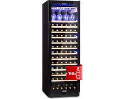 Klarstein wijnkoelkast 1 zone drankkoelkast klein, 433L inbouw wijnkoelkast smal, wijnkoelkast met glazen deur, indoor/outdoor flessenkoelkast, wine fridge 5-20°C, 165 flessen