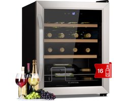 Klarstein wijnkoelkast, drankkoelkast smal, koelkast met glazen deur, drankkoelkasten vrijstaand, wijnkoelkast klein, wijnkoelkasten met 1 zone, UV-bescherming, 5-18°C, 16 flessen