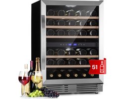 Klarstein Wijnkoelkast Vrijstaand - 51 Flessen - 2 Zone - Glazen Deur - Binnen/Buiten - Koelkast klein met touchpad - 5-20°C -Roestvrij staal