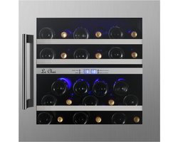 Le Chai LB270 - Inbouw Wijnklimaatkast met 2 Temperatuurzones - 27 Flessen - Nis 60 cm Hoog - RVS - Anti-UV Glasdeur - 5 tot 22°C - 3 Kleuren LED - 38 dB
