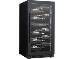 Le Chai PRO560B - Wijnkoelkast met Labelview- 56 Flessen - 2 Temperatuurzones 5 à 20 °C - 5 rolplateaus - Koolstoffilter - Slot - Zijdelingse LED verlichting - H 120 cm