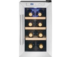Quvo® Professionele Horica Minibar Koeling – Wijnkoelkast 23L – Flessenkoelkast met Glazen Deur – Mini Koelkast met Glazen Deur – Kleine Drankenkoelkast – 4 Opslagniveaus Voor 8 Flessen – Minibar - Zwart-inox - 54cm x 30cm x 51cm