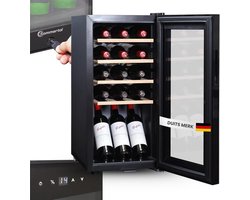 Sommertal WK 50 wijnkoeler – 15 flessen, instelbaar van 5–20 °C, afsluitbaar, ledverlichting, glazen deur, touchscreen, 4 houten planken, stil en energiezuinig, uv-bestendige beglazing [energieklasse F]