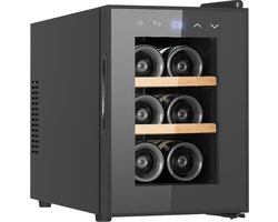 Vinata Premium Wijnkoelkast Sena Vrijstaand - Zwart - 6 flessen - 39.3 x 26.5 x 49.5 cm - Glazen deur