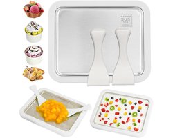IJsmachine met 2 spatels, instant ijsmachine, ijsrolvormen voor volwassenen en kinderen, zelfgemaakte rolroom, bevroren yoghurt, ijs, sorbet (wit, 22,5 x 17,5 cm)