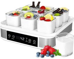 RWB® Yoghurtmaker - Yoghurtmakers - Yoghurtmachine - 9 x 170 ml - 25 tot 65 Graden - Zilver/Wit - 26.7cm x 25.1cm x 14.6cm