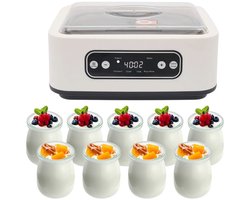 Serolux® - 4 in 1 Yoghurtmaker - Yoghurtmakers - Rijstwijn - Natto - 9 glazen potten - Roestvrij staal - Temperatuurregeling - 15W - 240V - LCD-display - Timer 1.6 Liter - Wit