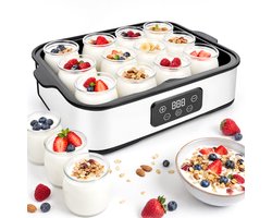 Yoghurtmaker 25W - 12x180 ml Glazen Potjes - 2,16L - Timer - Instelbare Temperatuur - Zilver