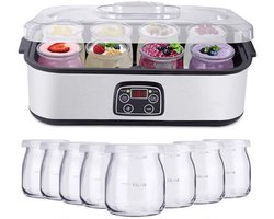 Yoghurtmaker - 8 potjes van 180 ml, one-touch display, temperatuurregeling 20-55°C - Voor zelfgemaakte yoghurt voor baby's, kinderen en gezinnen - Roestvrij staal