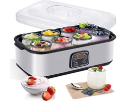 Yoghurtmaker - Yoghurt machine - Yoghurt maker - Yoghurt - Instelbare temperatuurregeling - Tijdregeling - Inclusief 8x60z glazen potjes - LCD-display - Constante temperatuurregeling - Zilver