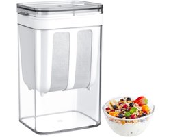 YOZHIQU Griekse yoghurtfilter - Wei-scheider - Wasbaar met deksel - Herbruikbaar - Roestvrijstalen gaas - Geschikt voor het filteren van sap, melk, yoghurt - 1100 ml