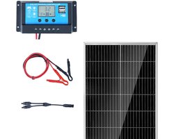 100 W Monokristallijn Zonnepaneel Kit, 12 V Monokristallijn Zonnepaneel + Controller, 23% Efficiëntie, IP68 Waterdicht voor Camper, Boten, Kamperen, Off-Grid