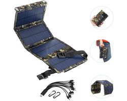 20W Uitgang USB 5V Zonnepaneel, Opvouwbare buitenzonnelader met USB-oplader voor kamperen, campers, boten, smartphones, laptops, GPS-tablets, duurzaam, hoogwaardig zonnepaneelpakket - camouflagekleur - Cyslmuk®