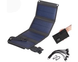 20W Uitgang USB 5V Zonnepaneel, Opvouwbare buitenzonnelader met USB-oplader voor kamperen, campers, boten, smartphones, laptops, GPS-tablets, duurzaam, hoogwaardig zonnepaneelpakket - Zwart - Cyslmuk®