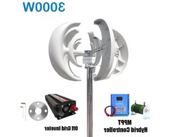 3000W Verticale As Windturbine – Windgenerator – Windenergie Systeem – Zonne-energie Generator – Inverter Kit – 12V/24V – Stil & Compact – Compleet Met Zonnepanelen