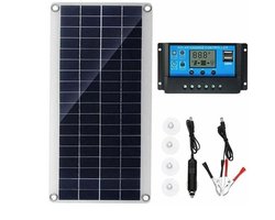 300W 12V zonnepanelenset met 20A laadregelaar, geschikt voor campers, boten, tuinen en buitenverlichting.