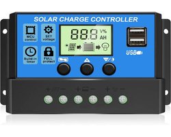 30A Solar Charge Controller - 12V/24V Zonnepaneelregelaar - met verstelbaar LCD-scherm - Dubbele USB-poorten Timerinstellingen - Laadregelaar