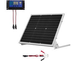 50W 12V Zonne-Acculader en -Onderhouder, Monokristallijn Zonnepaneel met Geavanceerde MPPT-Controller en Verstelbare Montagebeugel, Ip65 Waterdicht Ontwerp voor Voertuigen, Boten, Campers en Dakinstallaties