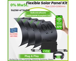 960W Balkon Zonne-energie Set – Flexibel Zonnepaneel Kit – Balkon Solar Kit – Draagbaar Zonne-energie Systeem – Off-Grid Zonnepaneel Set – Plug & Play Snel Installeren – IP67 Weerbestendig