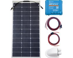 Bluetooth Set Flexibel Zonnepaneel 110Wp Caravan, Camper, Boot, Tent - MPPT Victron Energy laadregelaar 75/15 - Zonnepaneel Compleet Pakket - Kabel met connectoren - Plug-Play set schematische tekening en handleiding-Monokristallijn