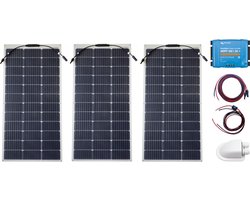 Bluetooth Set Flexibel Zonnepaneel 330Wp Caravan, Camper, Boot, Tent - MPPT Victron Energy laadregelaar 100/30 - Zonnepaneel Compleet Pakket - Kabel met connectoren- Plug-Play set schematische tekening en handleiding-Monokristallijn