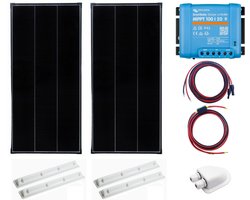 Bluetooth Set Zonnepaneel 230Wp Caravan, Camper, Boot, Tent - MPPT Victron Energy laadregelaar 100/20 - Zonnepaneel Compleet Pakket - Kabel met connectoren - Plug-Play set schematische tekening en handleiding-Monokristallijn